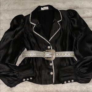 Chenny Black and Silver Blazer Top with Dramatic Sleeves